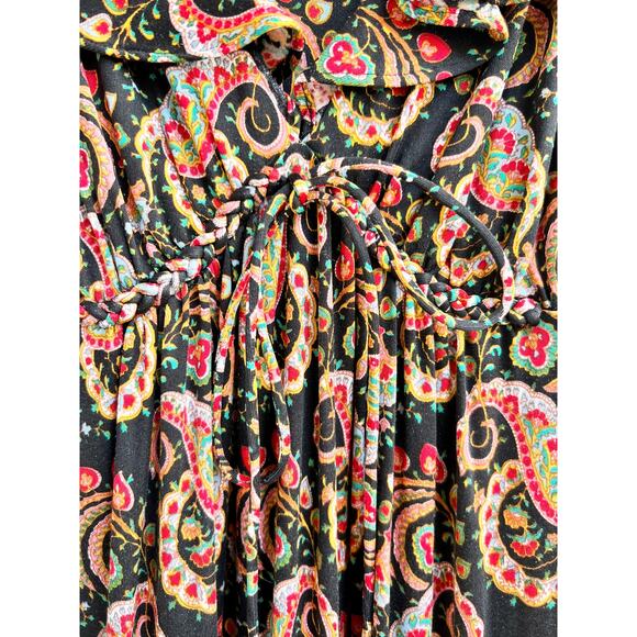 Nieves Lavi Cap Sleeve 100% Silk Paisley Print Maxi Dress Black Women's Size 0 - Picture 7 of 8